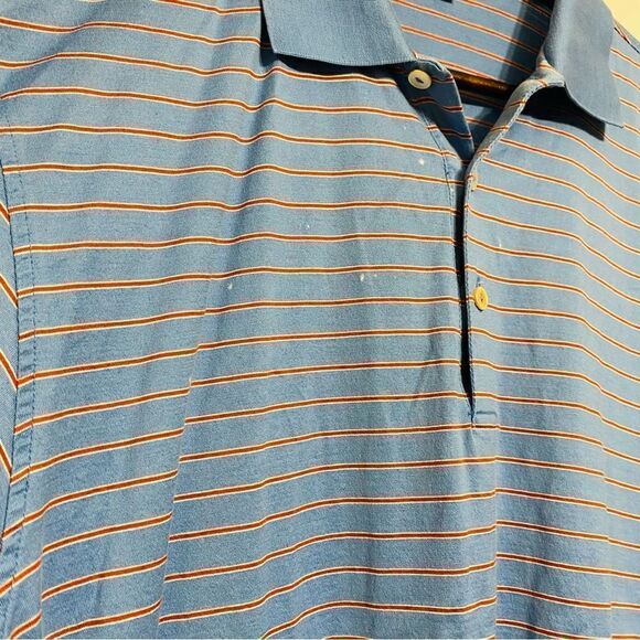 Peter Millar Mens Blue And Red Striped Polo Shirt Size Large - Picture 3 of 11